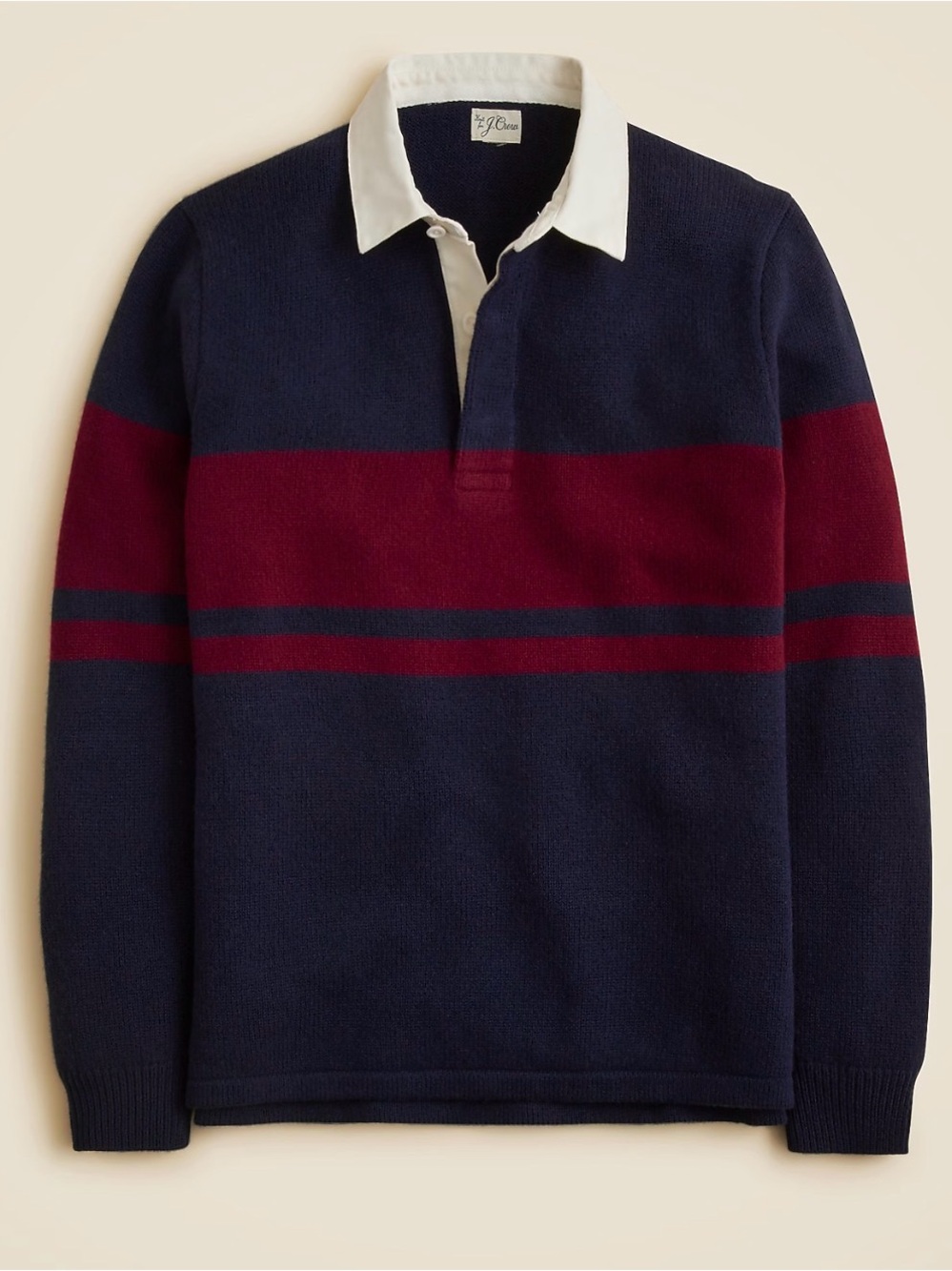 J. CREW Lambswool Rugby Sweater Men’s Large Navy Merlot Stripe CO537 Knit R1